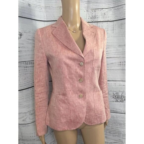 Faconnable 100% Linen Blazer Soft Red/Pink Jacket Made in Italy Sz 4 EUC Luxury - Picture 3 of 16